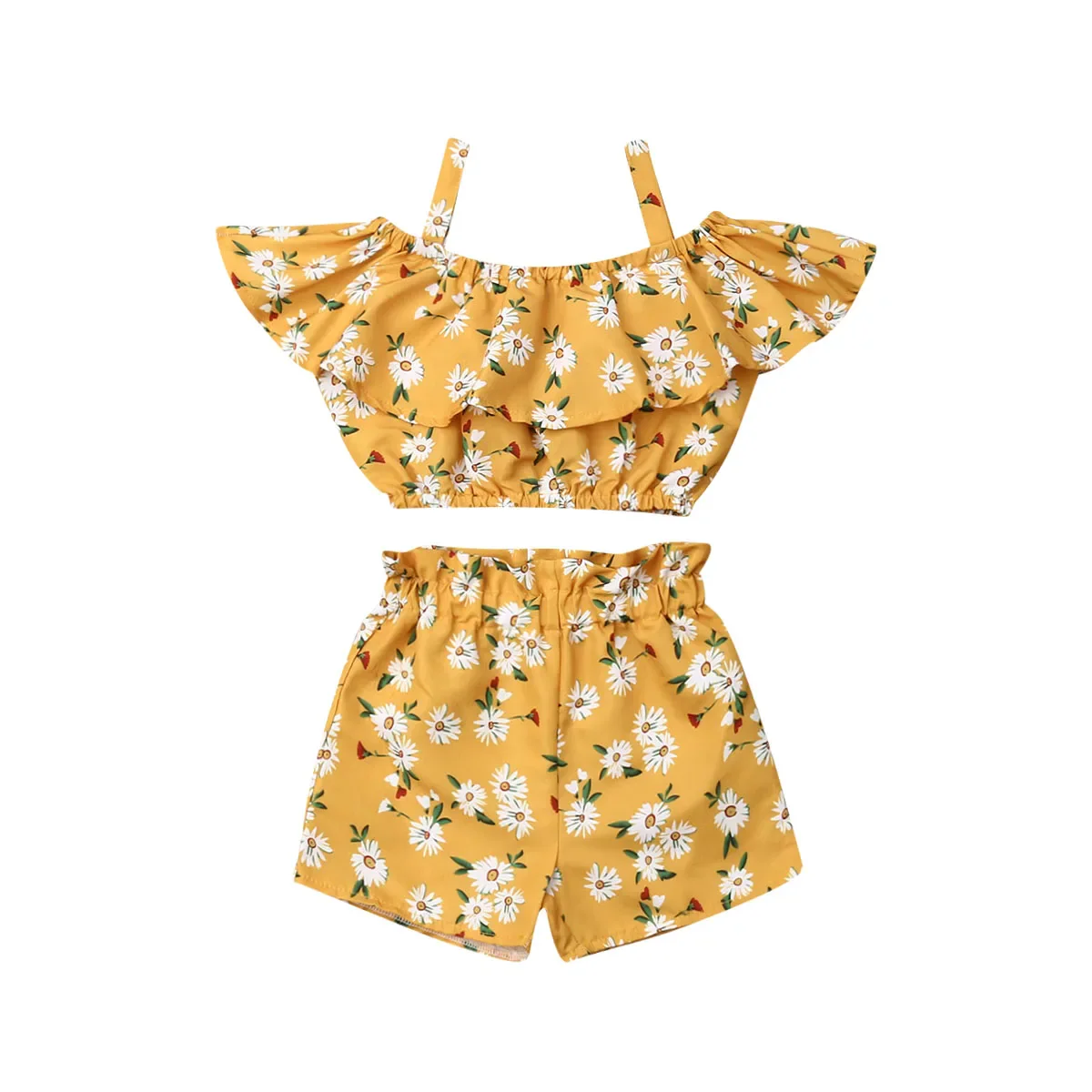 Newest Fashion Summer Toddler Baby Girl Clothes Off Shoulder Ruffle Sling Crop Tops Short Pants 2Pcs Outfits Clothes - Image 3