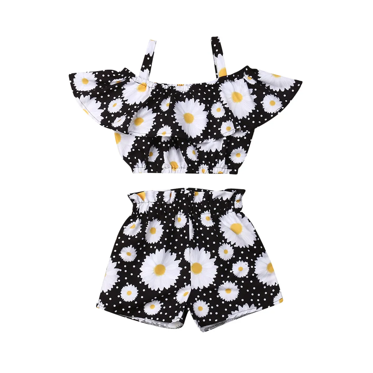 Newest Fashion Summer Toddler Baby Girl Clothes Off Shoulder Ruffle Sling Crop Tops Short Pants 2Pcs Outfits Clothes - Image 4