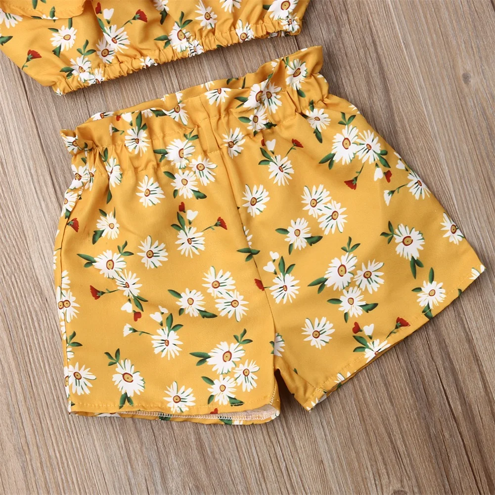 Newest Fashion Summer Toddler Baby Girl Clothes Off Shoulder Ruffle Sling Crop Tops Short Pants 2Pcs Outfits Clothes - Image 9