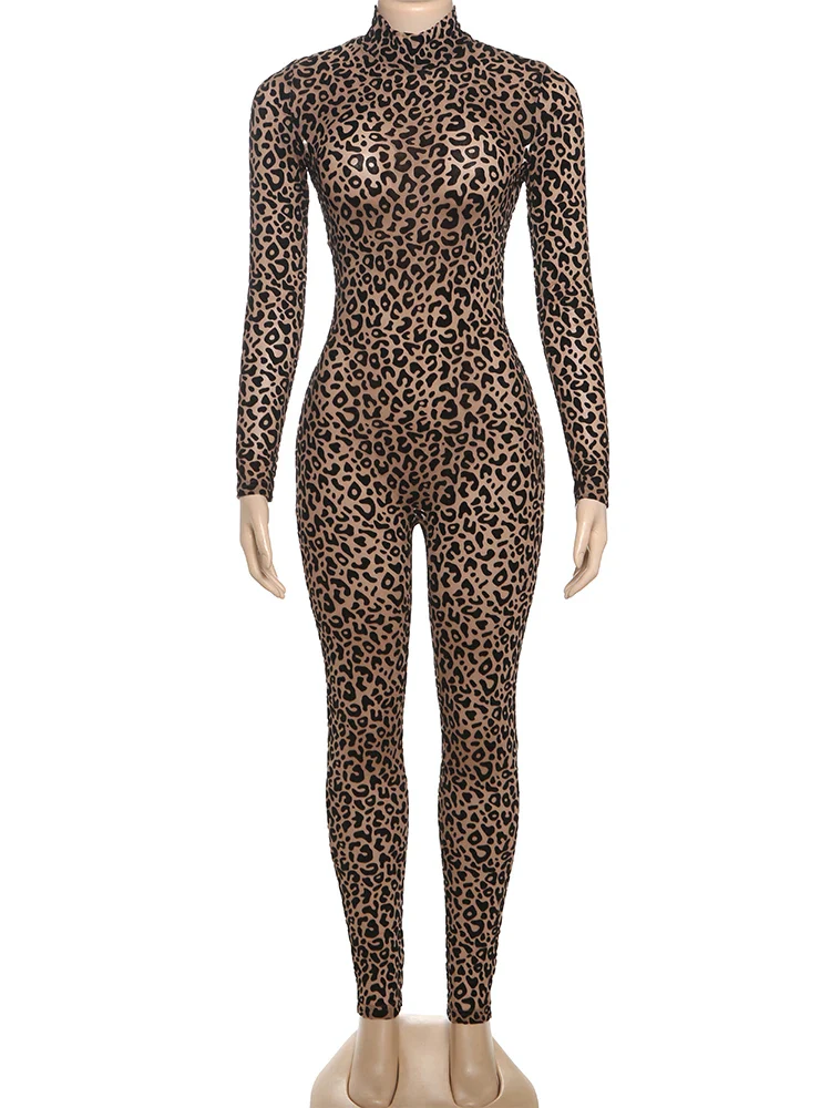 Nibber See Through Sexy Leopard Mesh Jumpsuit Women Sexy Hipster Zip Stretch Midnight Workout Autumn Fitness Street Overalls - Image 6