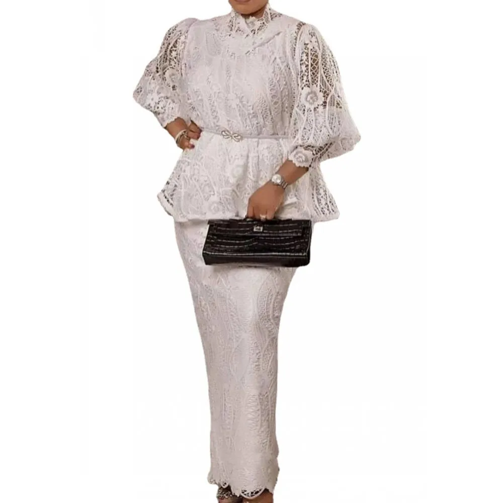 No Belt 2 Piece Sets African Dresses For Women Bodycon Lace Maxi Dress Elegant Wedding Gowns Ankara Long Dress 2023 New Robes - Image 7