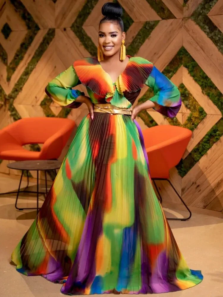 No Belt African Dresses For Women Plus Size 2023 Summer Party Long Sleeve Maxi Dress Elegant Kaftan Muslim Gown Ladies Clothing - Image 2
