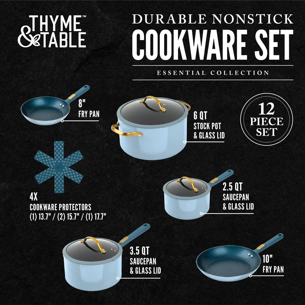 Nonstick 12-Piece Granite Cookware Set Non-stick Cookware for Kitchen Battery Pots and Pans Blue Free Shipping Cooking Pots Sets - Image 2
