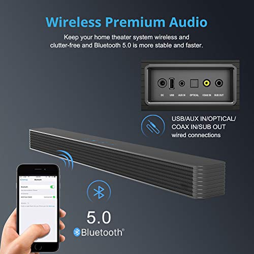 Norcent KB2020 Black Mamba Series 32-Inch 80W Sound Bar, Wired and Wireless Bluetooth 5.0 Balanced Sound Experience Soundbar Speaker 2022 New Version MB-3220 - Image 3
