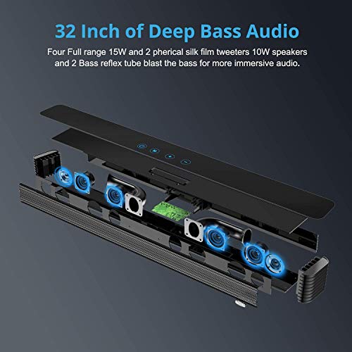 Norcent KB2020 Black Mamba Series 32-Inch 80W Sound Bar, Wired and Wireless Bluetooth 5.0 Balanced Sound Experience Soundbar Speaker 2022 New Version MB-3220 - Image 4