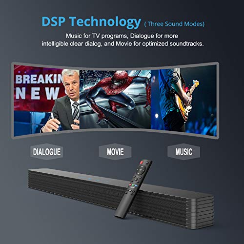 Norcent KB2020 Black Mamba Series 32-Inch 80W Sound Bar, Wired and Wireless Bluetooth 5.0 Balanced Sound Experience Soundbar Speaker 2022 New Version MB-3220 - Image 5
