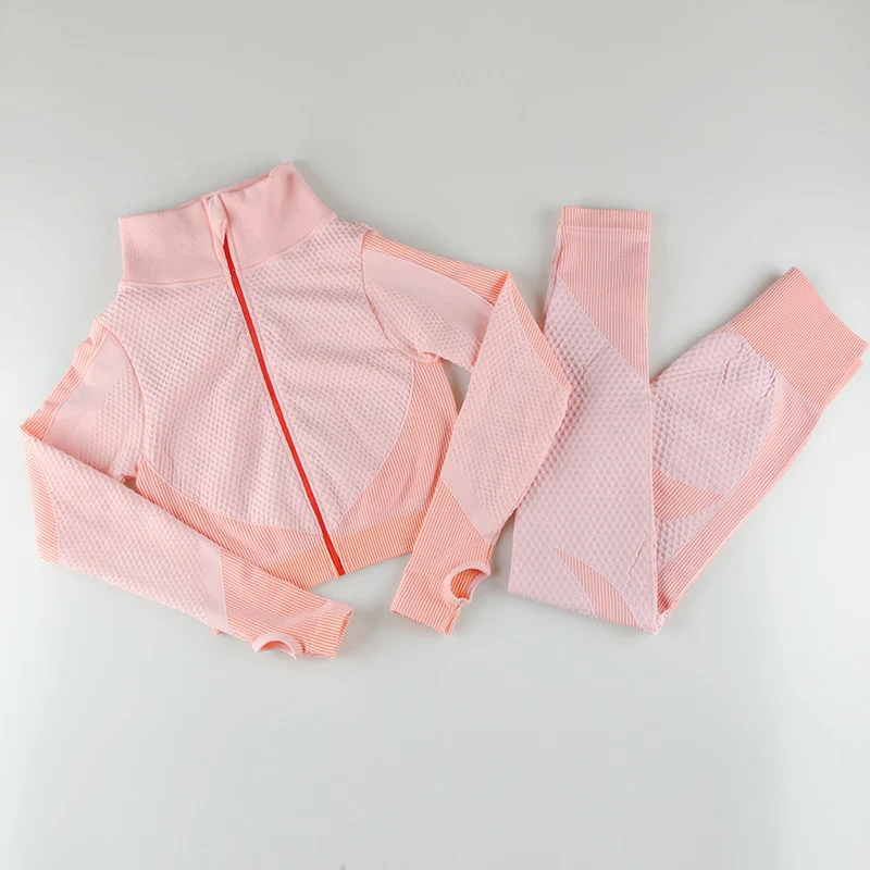 Seamless Women Gym Set Yoga Set 2/3 Pieces Set Zipper Long Sleeve ShirtsHigh Wait Leggings Sport Clothes Sport Suit - Image 3