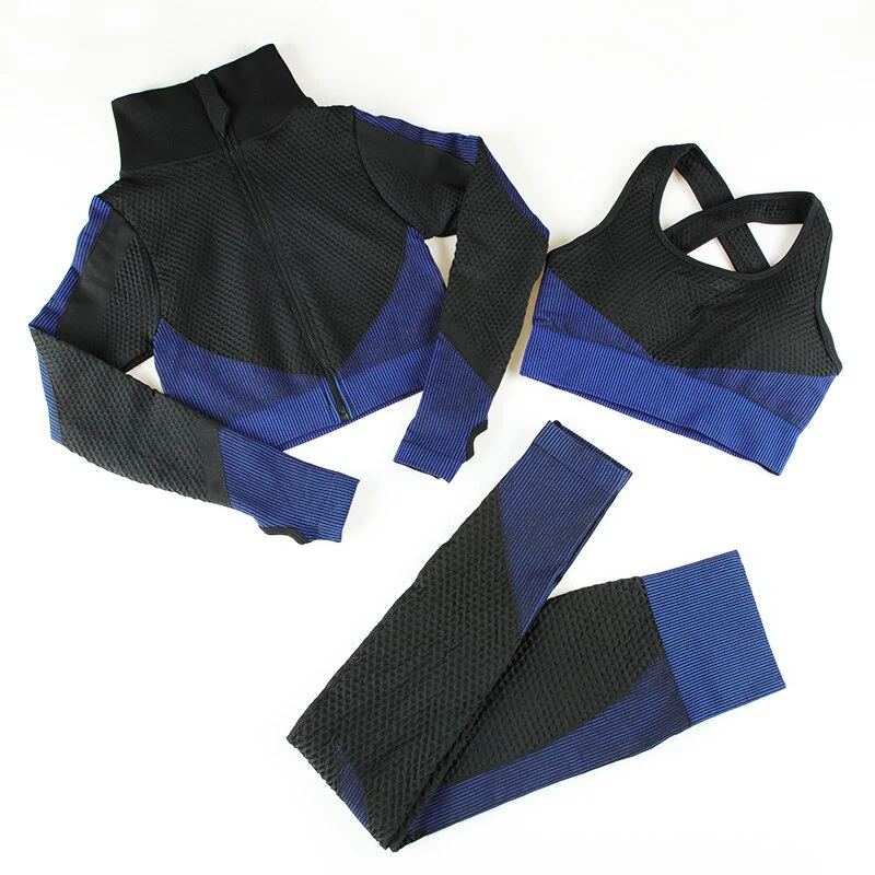 Seamless Women Gym Set Yoga Set 2/3 Pieces Set Zipper Long Sleeve ShirtsHigh Wait Leggings Sport Clothes Sport Suit - Image 5