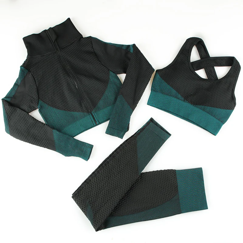 Seamless Women Gym Set Yoga Set 2/3 Pieces Set Zipper Long Sleeve ShirtsHigh Wait Leggings Sport Clothes Sport Suit - Image 8