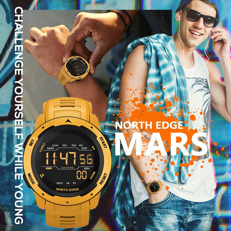 NORTH EDGE Mars Men Digital Watch Men's Military Sport Watches Waterproof 50M Pedometer Calories Stopwatch Hourly Alarm Clock - Image 6