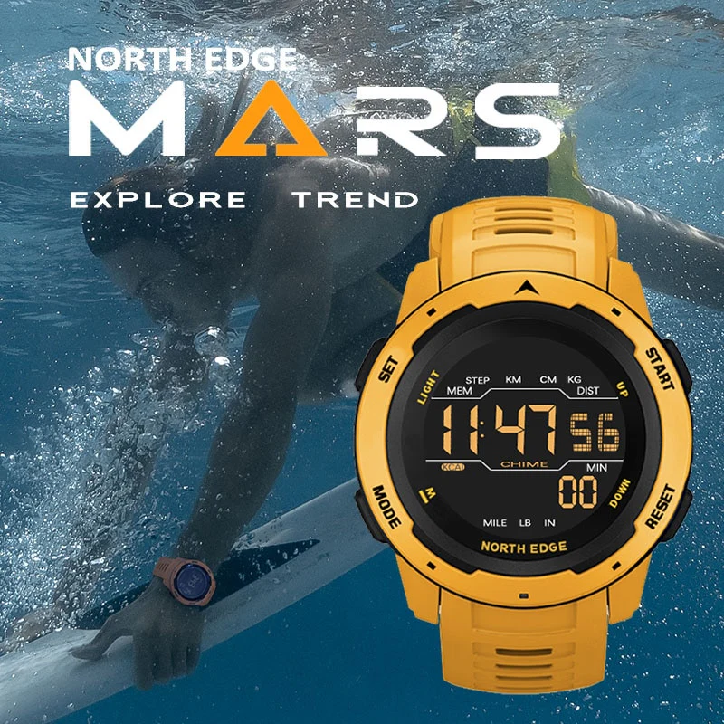 NORTH EDGE Mars Men Digital Watch Men's Military Sport Watches Waterproof 50M Pedometer Calories Stopwatch Hourly Alarm Clock - Image 7