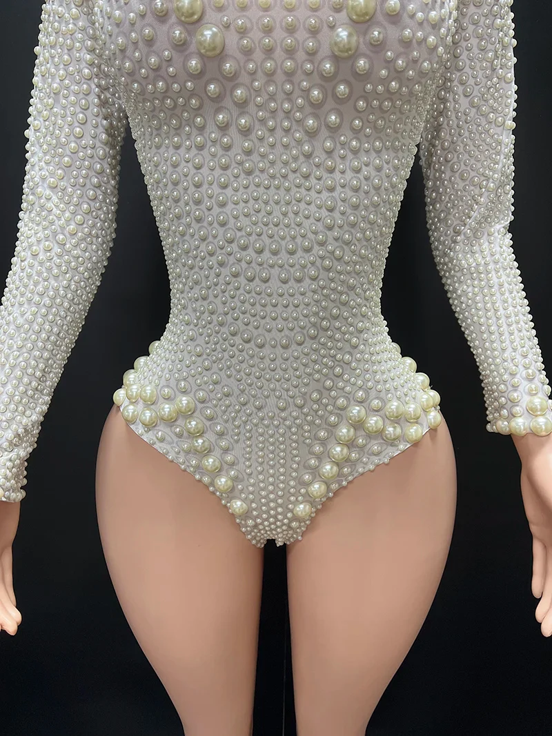 Novance Y1624-B Manufacturers for Customs Clothes Women's Bodysuits 2024 Sexy Club Long Sleeves Women Party Outfits With Pearls - Image 3