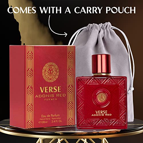 NovoGlow Verse Adonis Red for Men - 100ml Eau De Parfum Spray for Men - Long Lasting Fruity Warm & Floral Fragrance Smell Fresh All Day Long Includes Carrying Pouch Gift for Men for All Occasions - Image 3