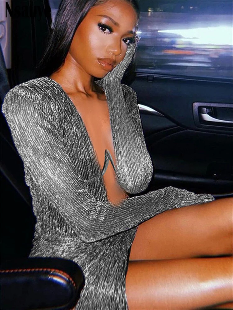 Nsauye Long Sleeve Dress Women Fashion Elegant Low Cut Sexy Mini Dresses Ladies 2022 Autumn Evening Party Club White Dress - Image 9