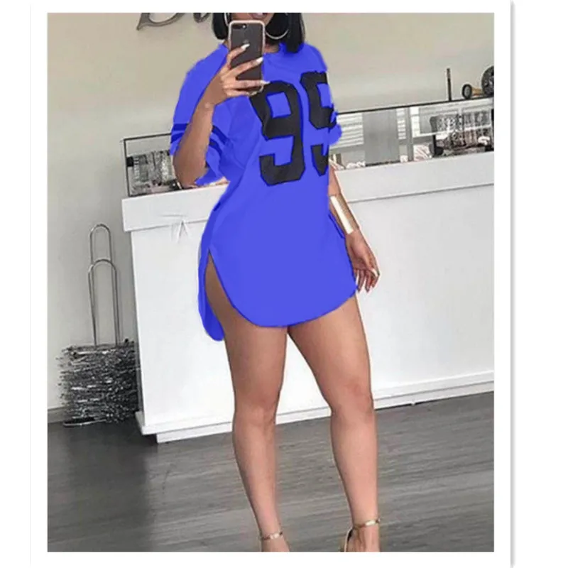 Number Print Oversized T-shirt Female Summer Top Tees Long Ladies Top Women Split t Shirt Sports Women Clothing  Casual t Shirt - Image 11