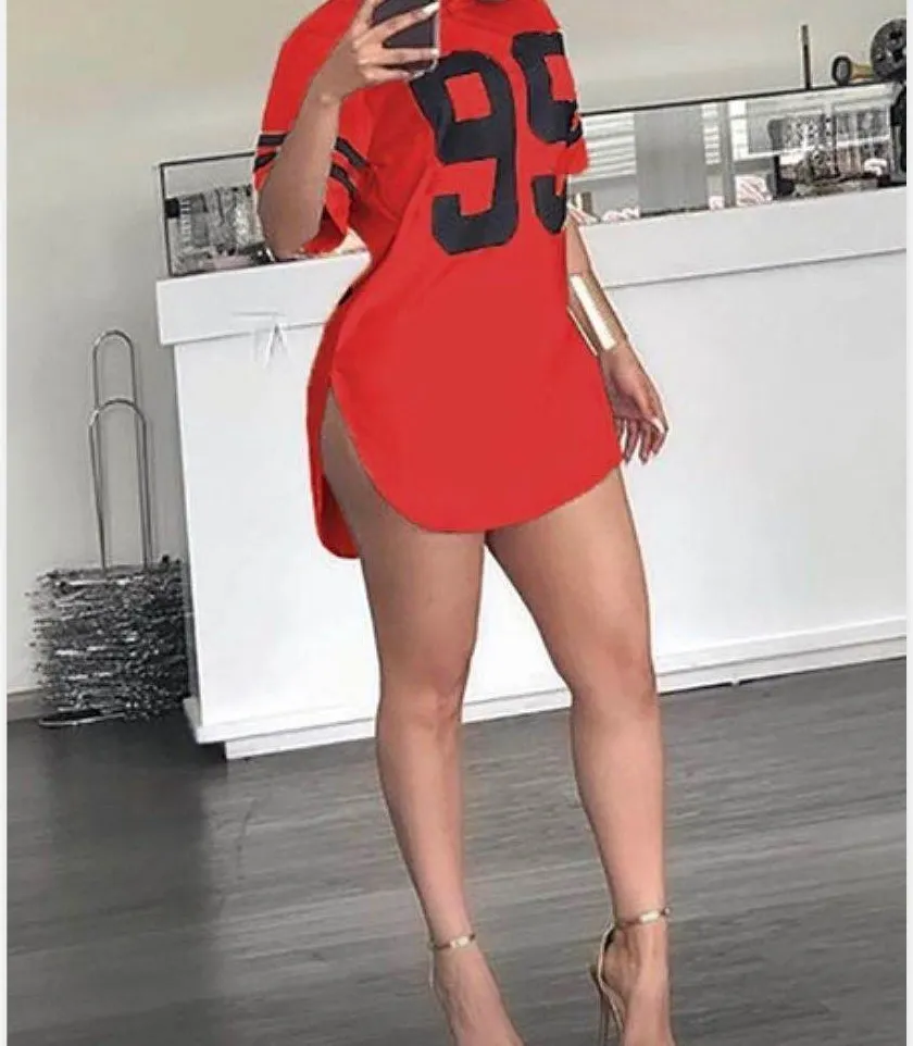 Number Print Oversized T-shirt Female Summer Top Tees Long Ladies Top Women Split t Shirt Sports Women Clothing  Casual t Shirt - Image 2
