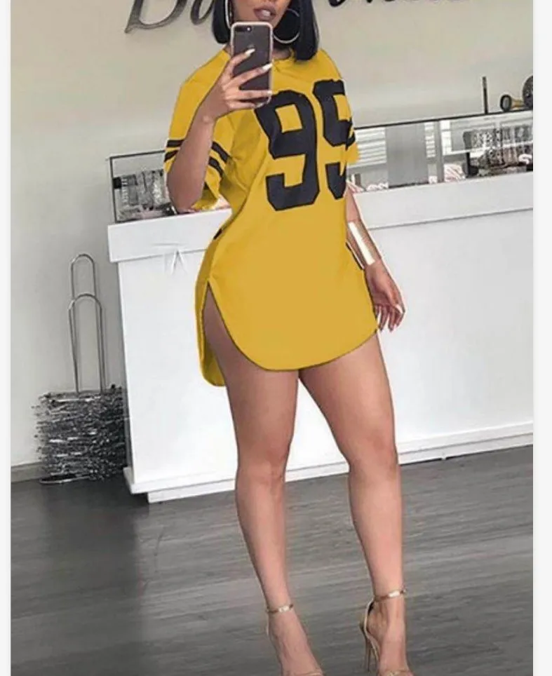 Number Print Oversized T-shirt Female Summer Top Tees Long Ladies Top Women Split t Shirt Sports Women Clothing  Casual t Shirt - Image 6