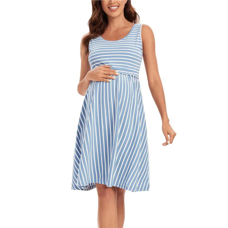 Nursing Dress Striped Baby Shower Breastfeeding Pregnancy Dress Elegant Sleeveless Premama Pregnant Dresses Vestido Robe Femme - Image 3