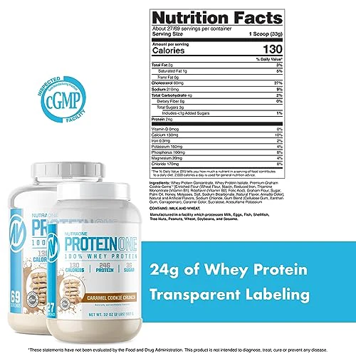 NutraOne ProteinOne Whey Protein Promote Recovery and Build Muscle with a Protein Shake Powder for Men & Women (Caramel Cookie Crunch, 2 LB) - Image 5