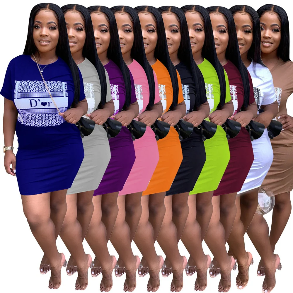 O-Neck Casual Dresses for Women Summer 2021 New Short Sleeves Fashion Sexy Print 10 Colors Urban Leisure Street Style - Image 13