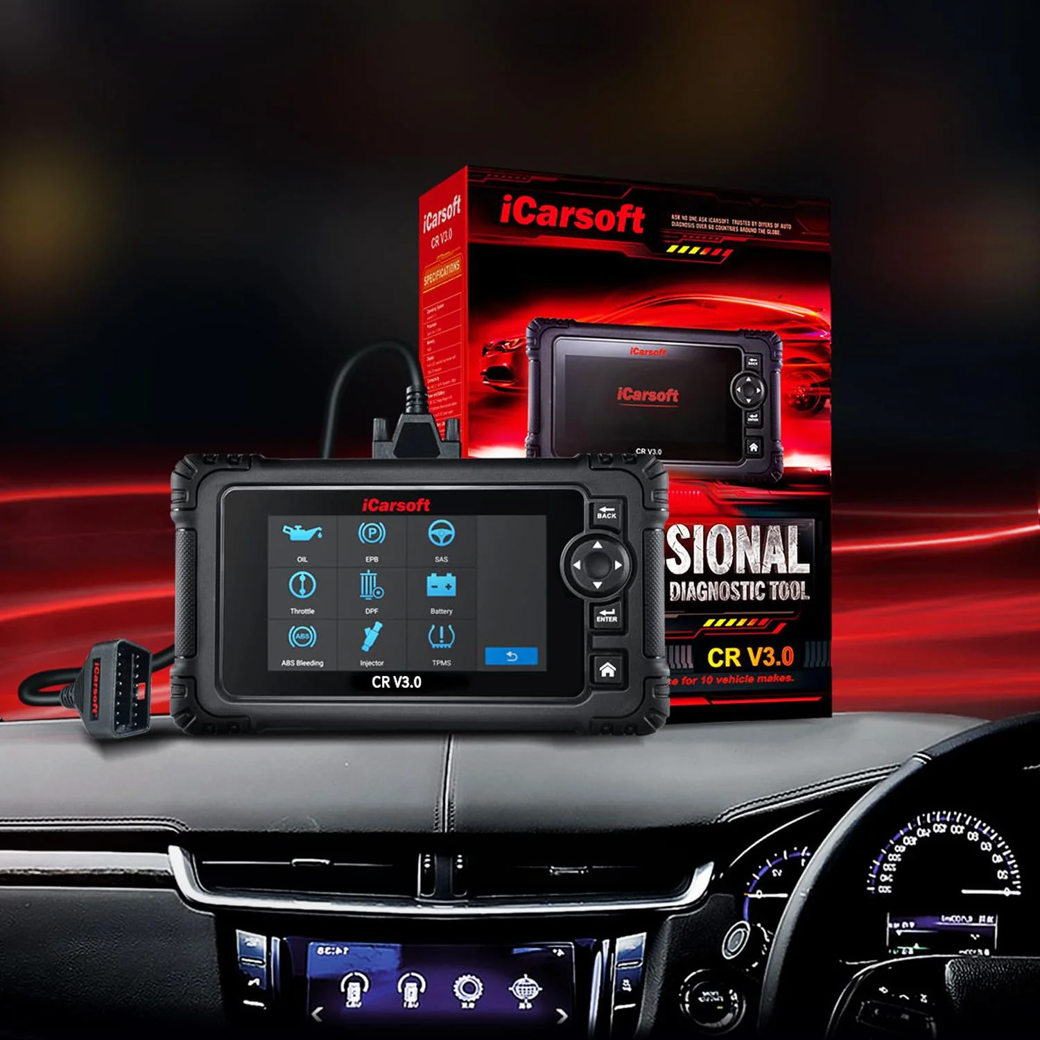 OBD2 Scanner Diagnostic Tool, iCarsoft CR V3.0 Bidirectional Vehicle Scan Tool Full ECU Diagnosis, Active Test, All System, 23+ Resets/Relearn; Code Readers Scan Tool, Auto VIN, (2024 NEW)-Free Update - Image 2