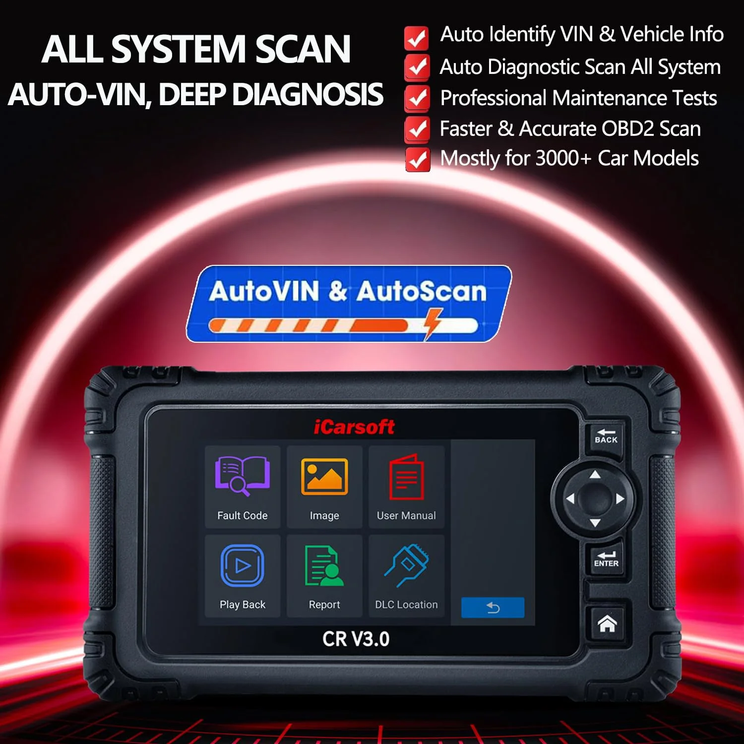 OBD2 Scanner Diagnostic Tool, iCarsoft CR V3.0 Bidirectional Vehicle Scan Tool Full ECU Diagnosis, Active Test, All System, 23+ Resets/Relearn; Code Readers Scan Tool, Auto VIN, (2024 NEW)-Free Update - Image 4
