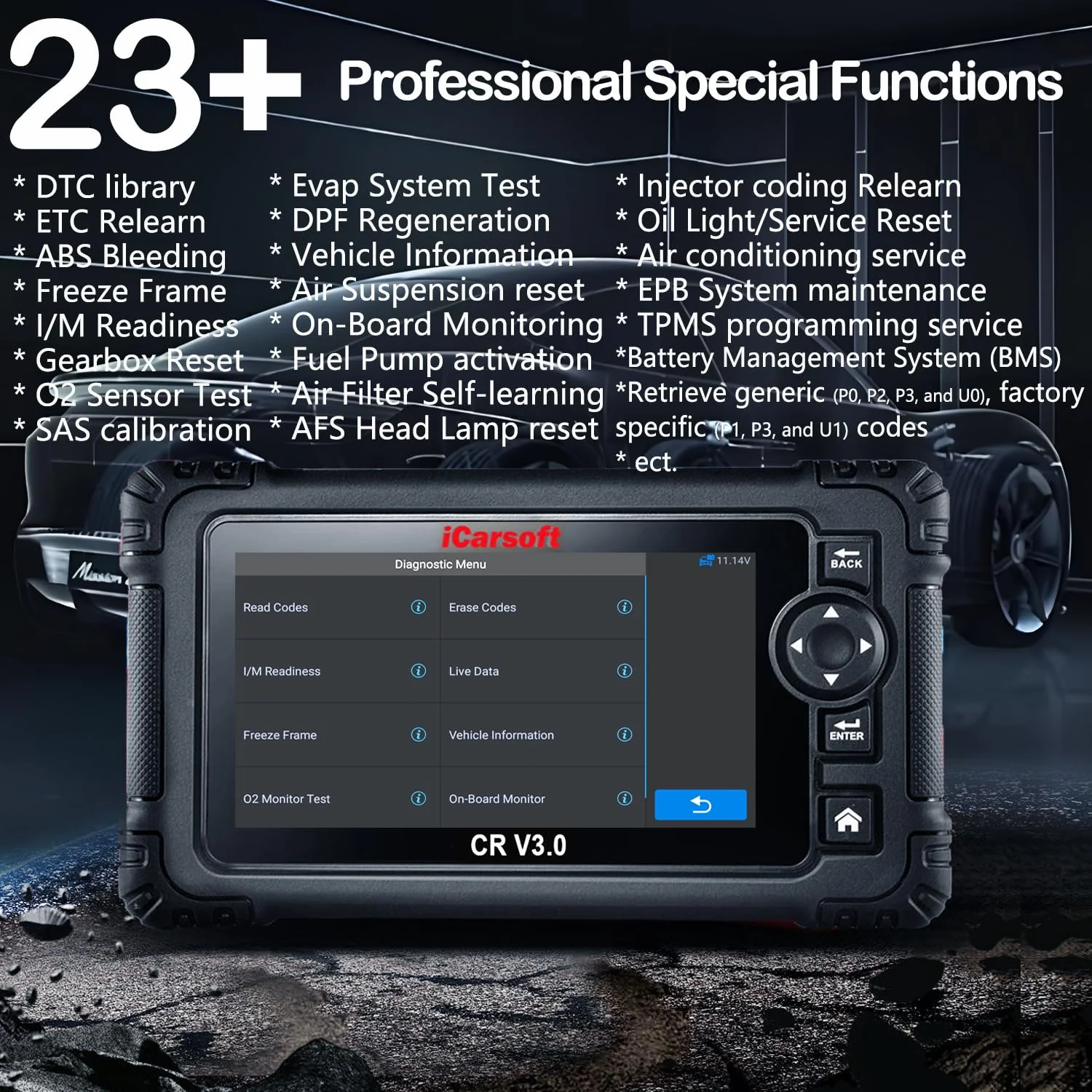 OBD2 Scanner Diagnostic Tool, iCarsoft CR V3.0 Bidirectional Vehicle Scan Tool Full ECU Diagnosis, Active Test, All System, 23+ Resets/Relearn; Code Readers Scan Tool, Auto VIN, (2024 NEW)-Free Update - Image 6
