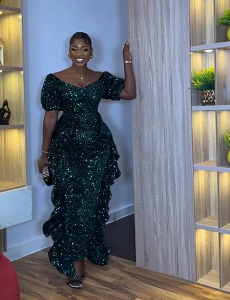 Off Shoulder Sequin Sexy Formal Party Long Dresses Women Bodycon Tiered Ruffle Elegant Evening Mix Dress NightClub Prom Gowns - Image 10