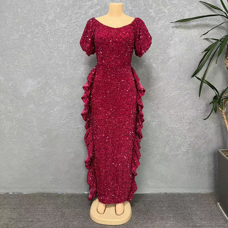 Off Shoulder Sequin Sexy Formal Party Long Dresses Women Bodycon Tiered Ruffle Elegant Evening Mix Dress NightClub Prom Gowns - Image 11