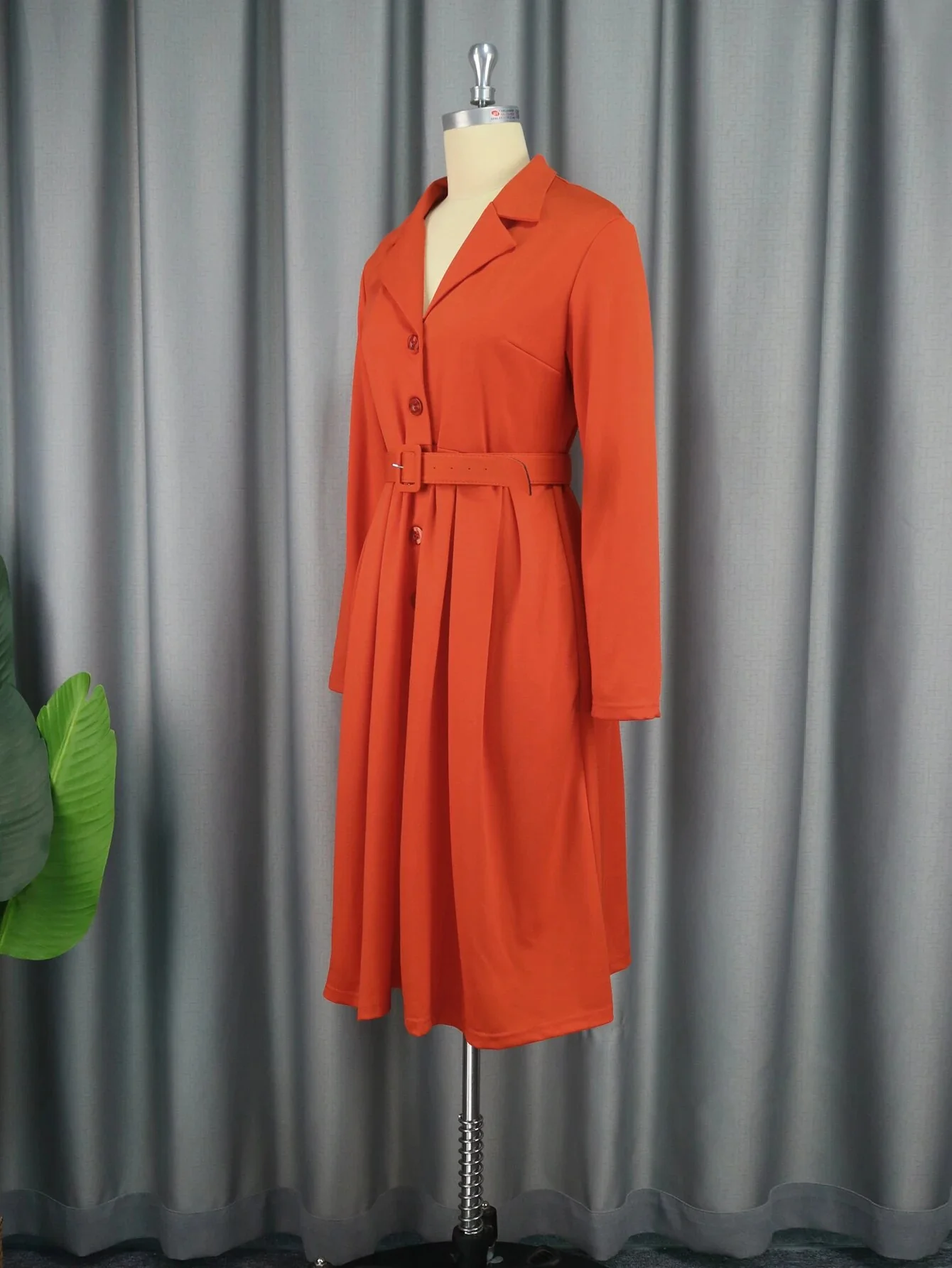 Office Dresses for Women Long Sleeve Button Down Notched Lapel Waist Belt A Line Midi Dresses Elegant Work Business Church Wear - Image 5