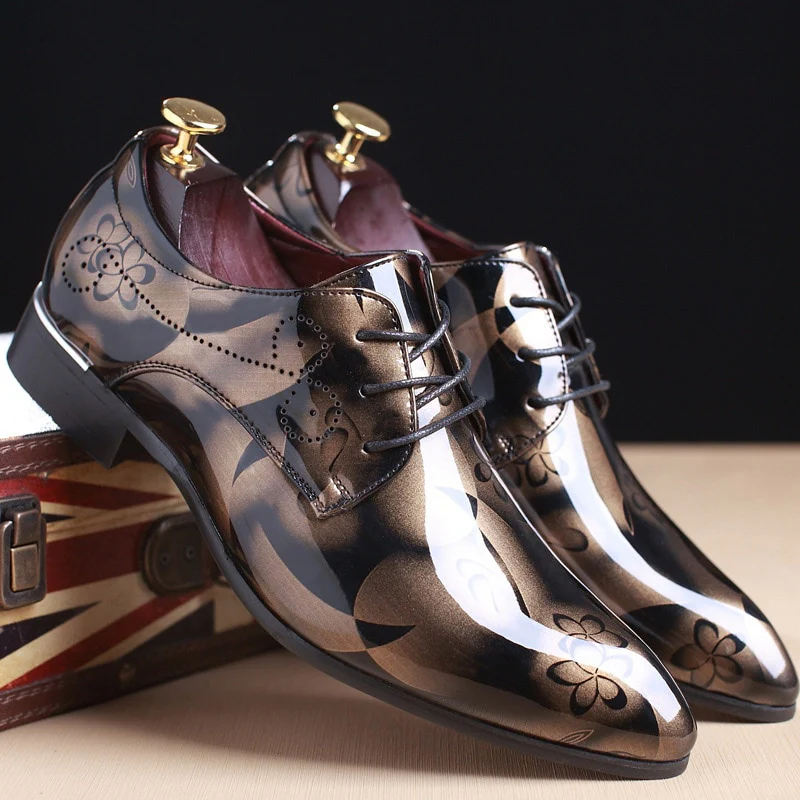 Office Men Dress Shoes Floral Pattern Men Formal Shoes Leather Luxury Fashion Groom Wedding Shoes Men Oxford Shoes Dress 37-50 - Image 4