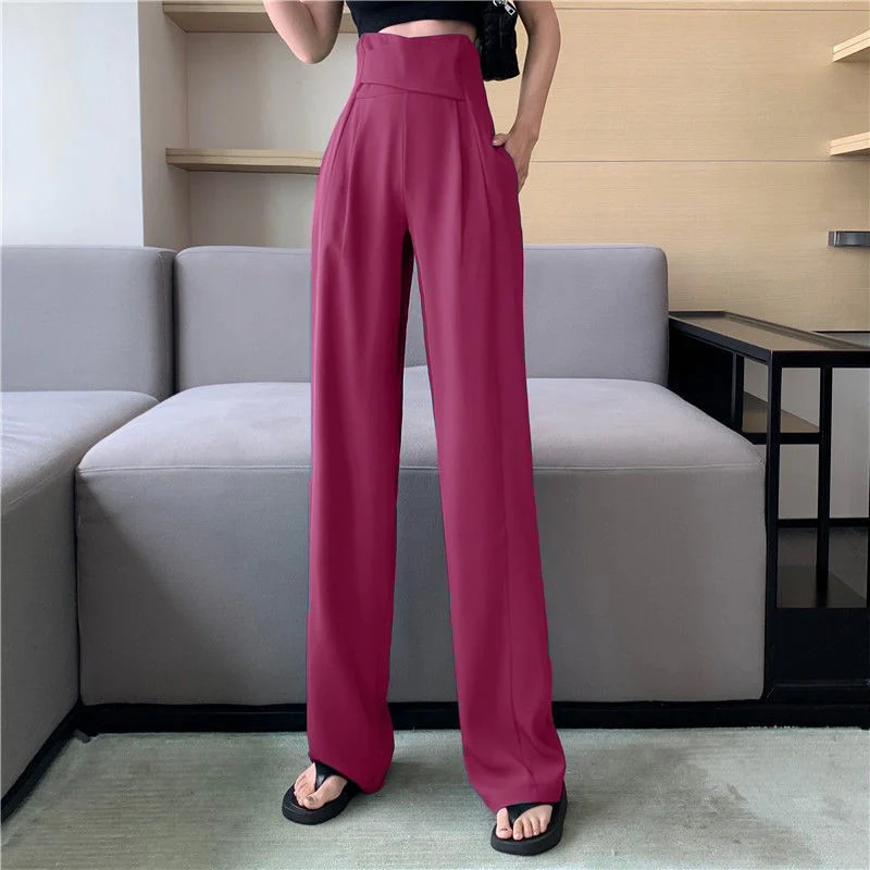 Office Purple Women's Pants Straight Leg Trousers for Woman Long High Waist Wide Sexy Work Solid Tailoring Classic 90s Clothing - Image 2
