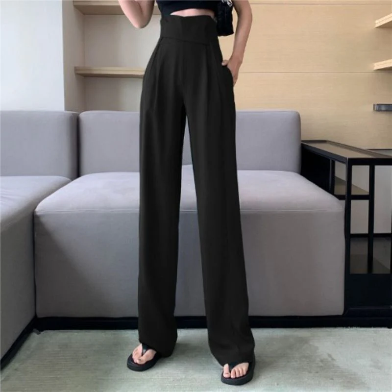 Office Purple Women's Pants Straight Leg Trousers for Woman Long High Waist Wide Sexy Work Solid Tailoring Classic 90s Clothing - Image 3