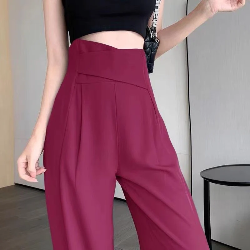 Office Purple Women's Pants Straight Leg Trousers for Woman Long High Waist Wide Sexy Work Solid Tailoring Classic 90s Clothing - Image 7
