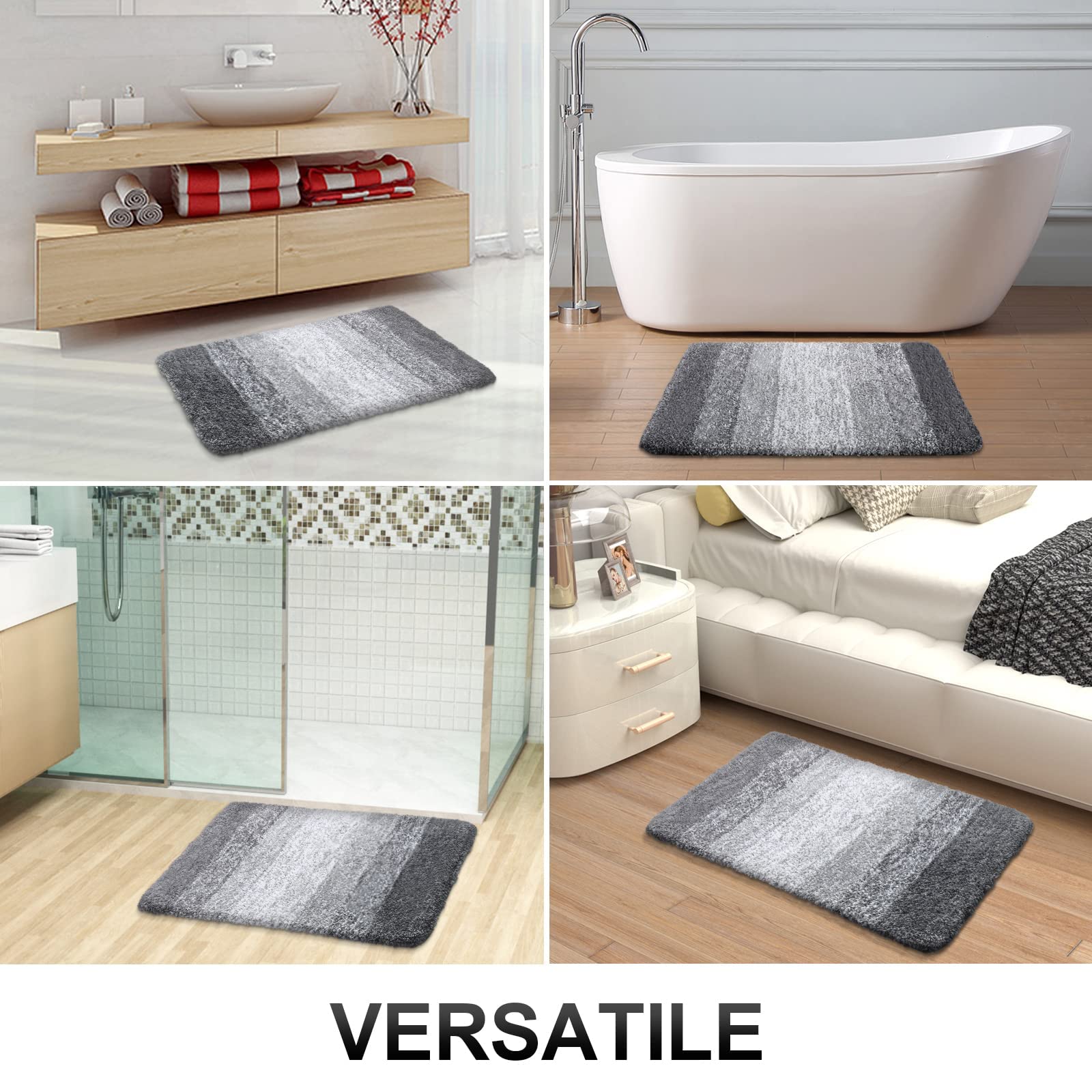 OLANLY Luxury Bathroom Rug Mat 24x16, Extra Soft and Absorbent Microfiber Bath Rugs, Non-Slip Plush Shaggy Bath Carpet, Machine Wash Dry, Bath Mats for Bathroom Floor, Tub and Shower, Grey - Image 2