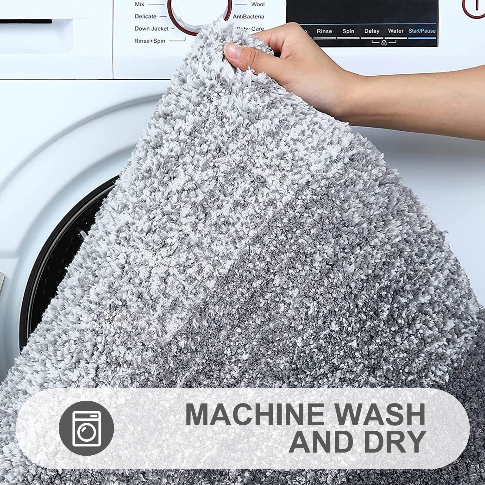 OLANLY Luxury Bathroom Rug Mat 24x16, Extra Soft and Absorbent Microfiber Bath Rugs, Non-Slip Plush Shaggy Bath Carpet, Machine Wash Dry, Bath Mats for Bathroom Floor, Tub and Shower, Grey - Image 3
