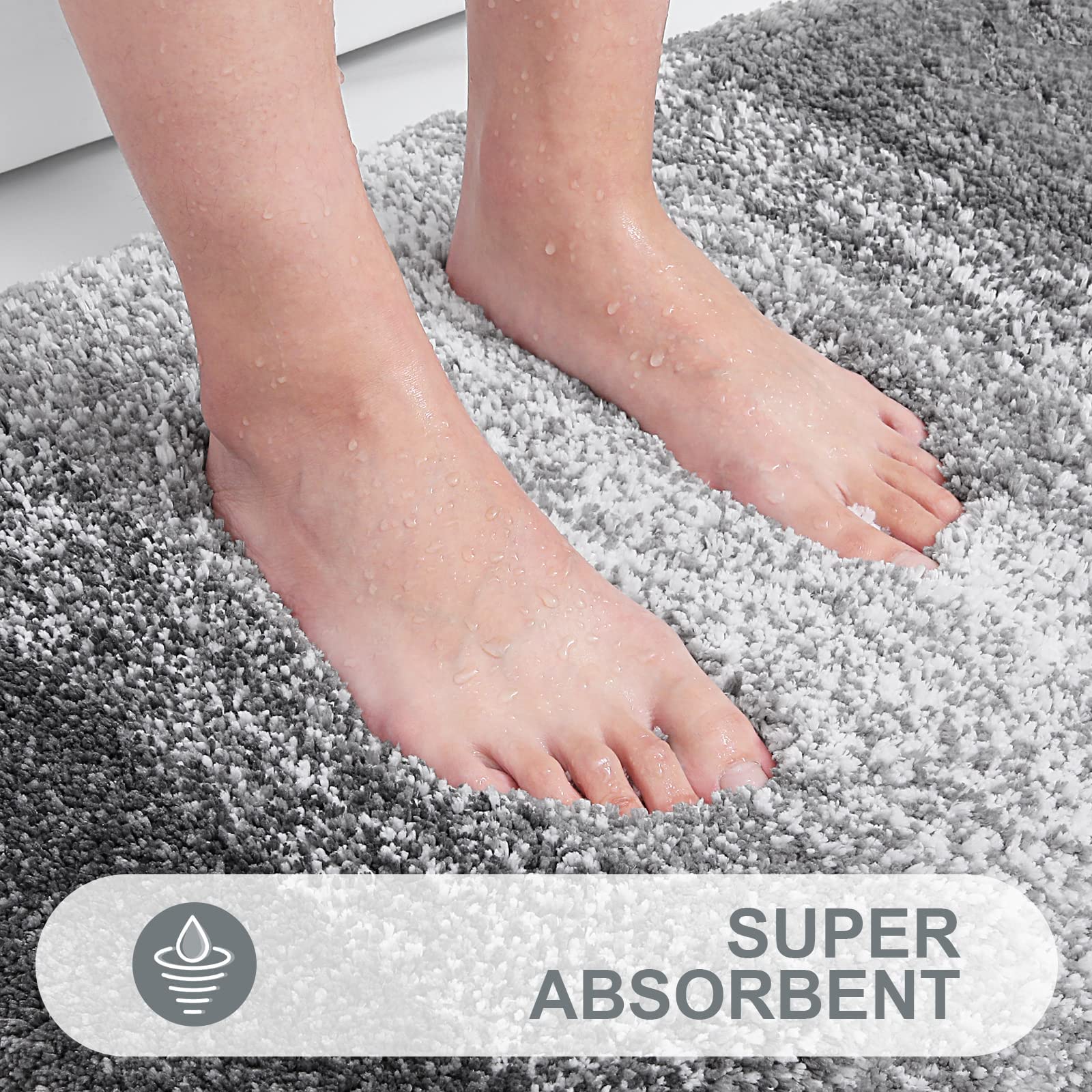 OLANLY Luxury Bathroom Rug Mat 24x16, Extra Soft and Absorbent Microfiber Bath Rugs, Non-Slip Plush Shaggy Bath Carpet, Machine Wash Dry, Bath Mats for Bathroom Floor, Tub and Shower, Grey - Image 4