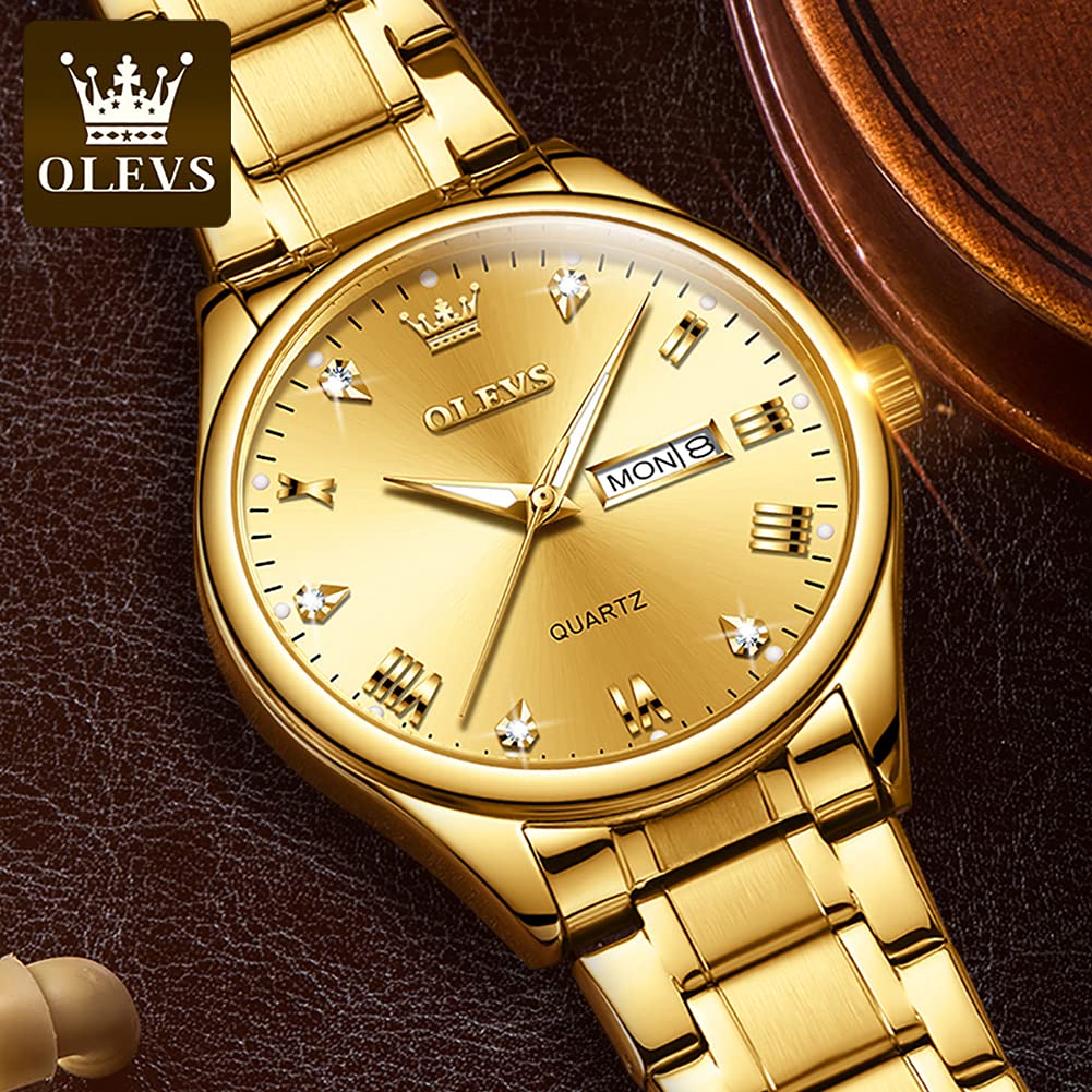 OLEVS Gold Watches for Men,Fashion Men Wrist Watches with Day Date,Diamond Watches Men,Gold Stainless Steel Analog Man Watch Waterproof,reloj de Hombre,Large Face Mens Dress Watch Luminous, Watch Men - Image 3
