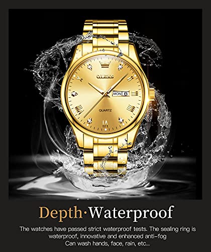 OLEVS Gold Watches for Men,Fashion Men Wrist Watches with Day Date,Diamond Watches Men,Gold Stainless Steel Analog Man Watch Waterproof,reloj de Hombre,Large Face Mens Dress Watch Luminous, Watch Men - Image 4