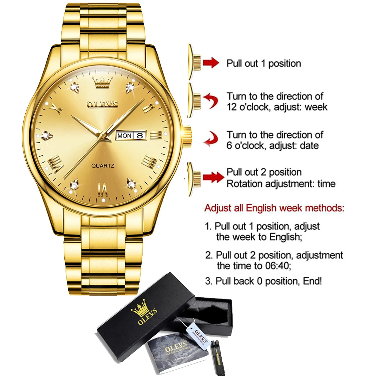 OLEVS Gold Watches for Men,Fashion Men Wrist Watches with Day Date,Diamond Watches Men,Gold Stainless Steel Analog Man Watch Waterproof,reloj de Hombre,Large Face Mens Dress Watch Luminous, Watch Men - Image 6