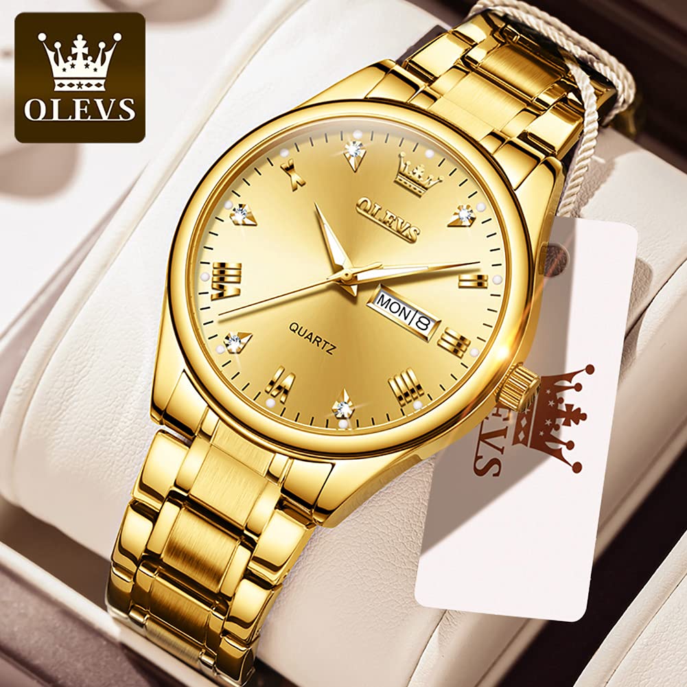 OLEVS Gold Watches for Men,Fashion Men Wrist Watches with Day Date,Diamond Watches Men,Gold Stainless Steel Analog Man Watch Waterproof,reloj de Hombre,Large Face Mens Dress Watch Luminous, Watch Men - Image 8