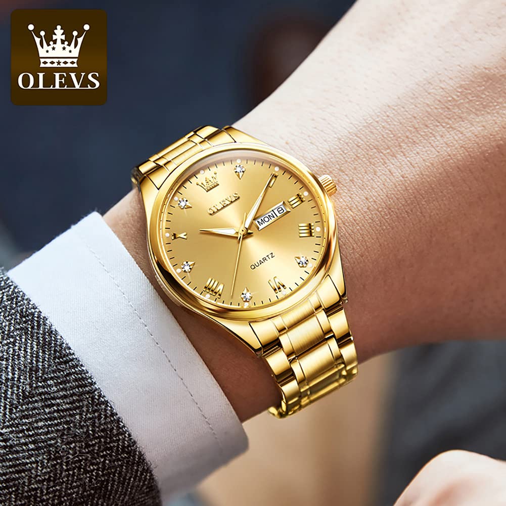 OLEVS Gold Watches for Men,Fashion Men Wrist Watches with Day Date,Diamond Watches Men,Gold Stainless Steel Analog Man Watch Waterproof,reloj de Hombre,Large Face Mens Dress Watch Luminous, Watch Men - Image 9