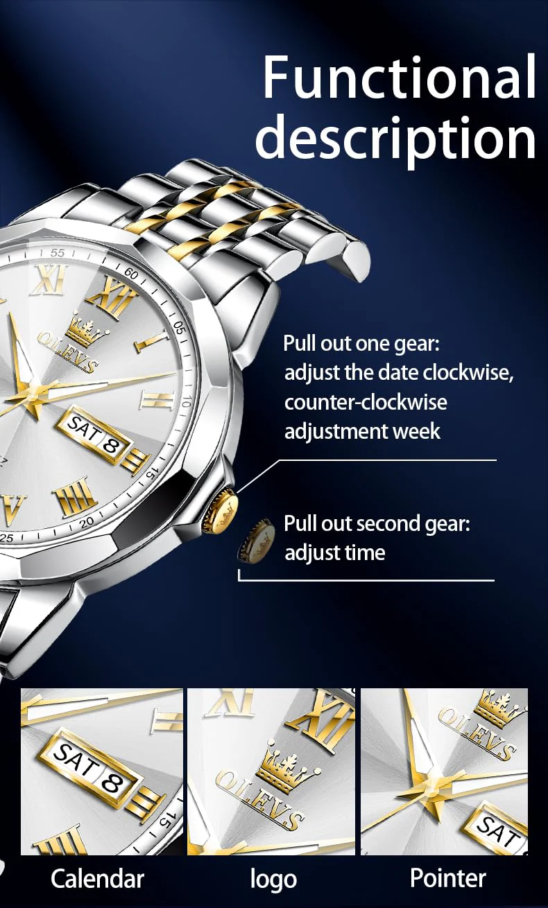 OLEVS Large Face Watches for Men Gold and Silver Stainless Steel Mens Watches Luxury Analog Watches Two Tone Big Men Wrist Watches Waterproof Luminous Classic Man Watch Day Date Watches for Men Reloj - Image 4