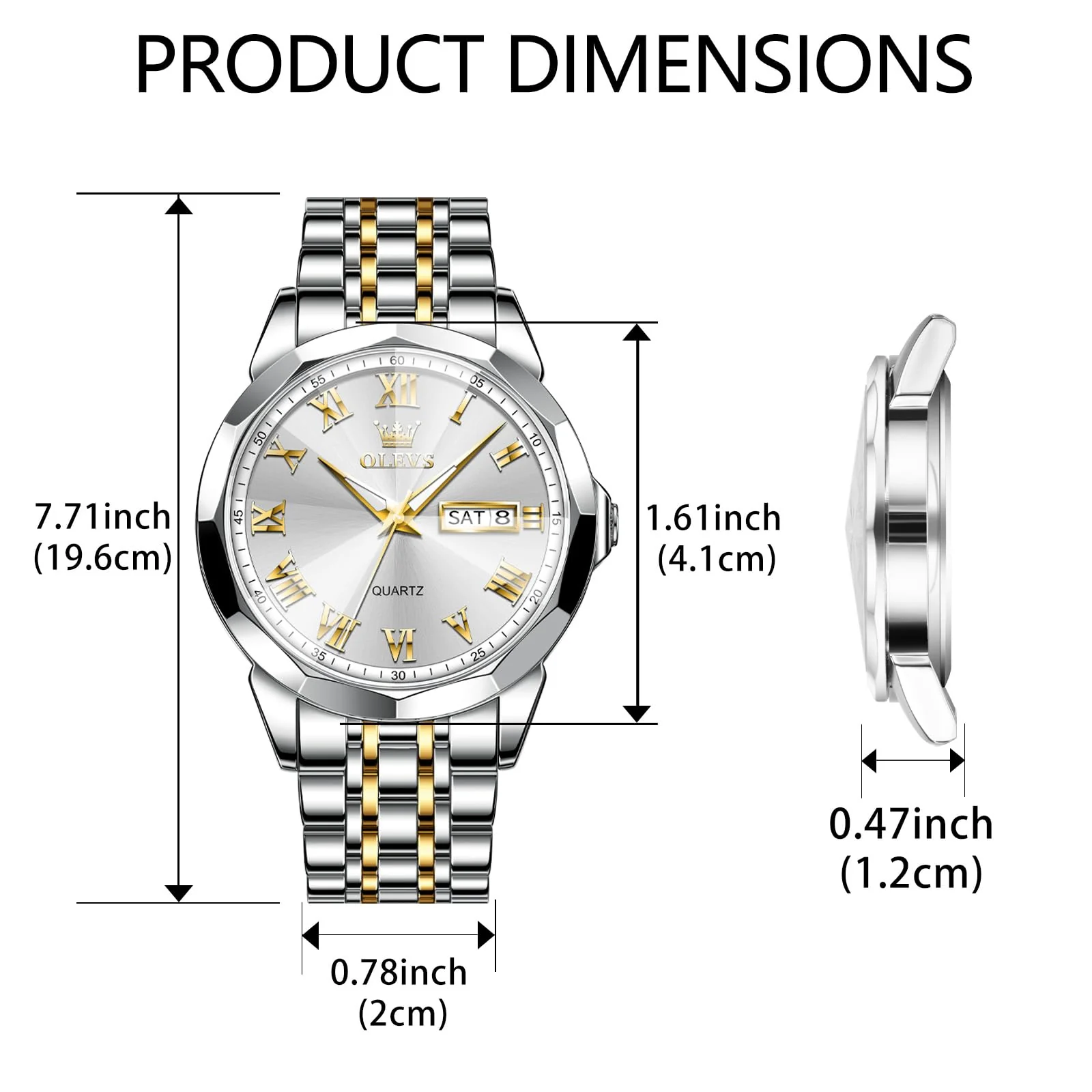 OLEVS Large Face Watches for Men Gold and Silver Stainless Steel Mens Watches Luxury Analog Watches Two Tone Big Men Wrist Watches Waterproof Luminous Classic Man Watch Day Date Watches for Men Reloj - Image 5