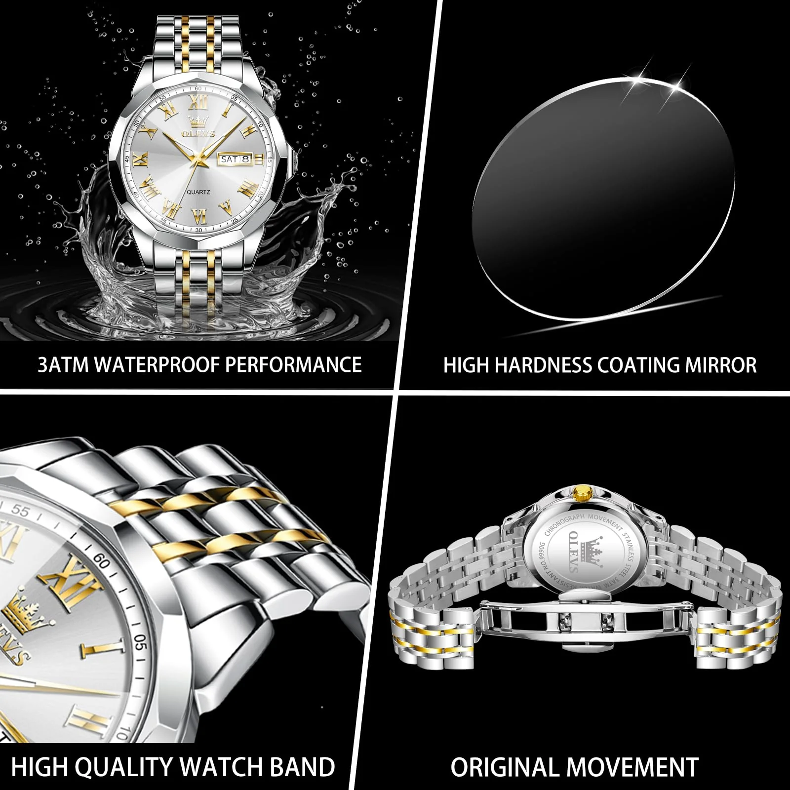 OLEVS Large Face Watches for Men Gold and Silver Stainless Steel Mens Watches Luxury Analog Watches Two Tone Big Men Wrist Watches Waterproof Luminous Classic Man Watch Day Date Watches for Men Reloj - Image 6