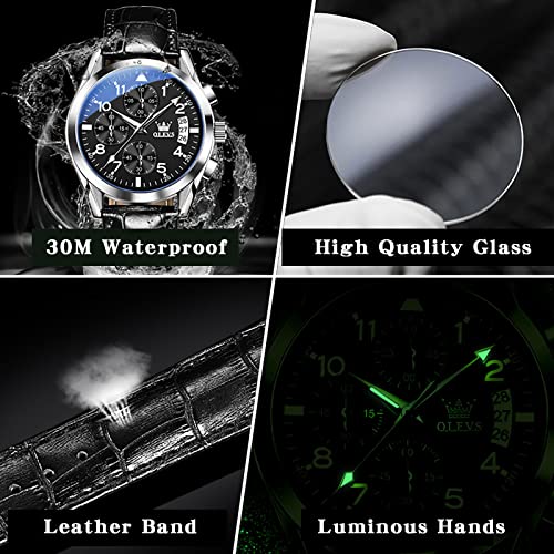 OLEVS Mens Watches Chronograph Luxury Dress Mens Leather Watch Black Dial Casual Waterproof Watches for Men Relojes para Hombres - Image 3