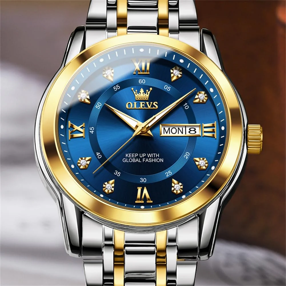OLEVS Men's Watches Gold and Blue Mens Watches Luxury Dress Watches for Men Classic Two Tone Mens Wrist Watches Analog Quartz Watches Mens Waterproof Stainless Steel Watches Reloj para Hombre - Image 7