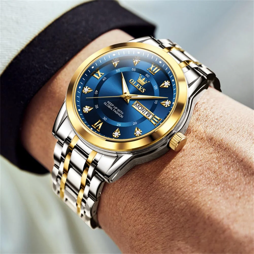 OLEVS Men's Watches Gold and Blue Mens Watches Luxury Dress Watches for Men Classic Two Tone Mens Wrist Watches Analog Quartz Watches Mens Waterproof Stainless Steel Watches Reloj para Hombre - Image 8