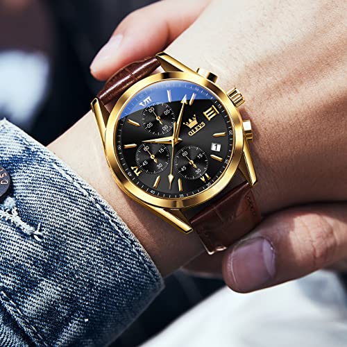 OLEVS Mens Watches Leather Band Luxury Dress Chronograph Watch Casual Waterproof Black and Gold Watches for Men Relojes para Hombres - Image 5
