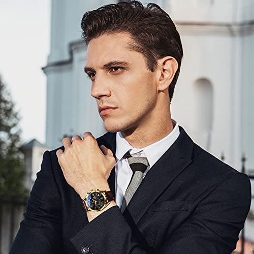 OLEVS Mens Watches Leather Band Luxury Dress Chronograph Watch Casual Waterproof Black and Gold Watches for Men Relojes para Hombres - Image 6